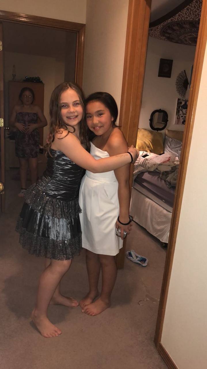 Claire and friend dressed up for a special night